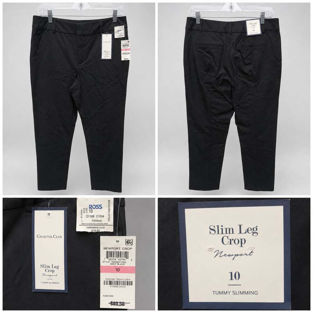 Charter Club Newport Slim Leg Crop Pants - Black - Size 10